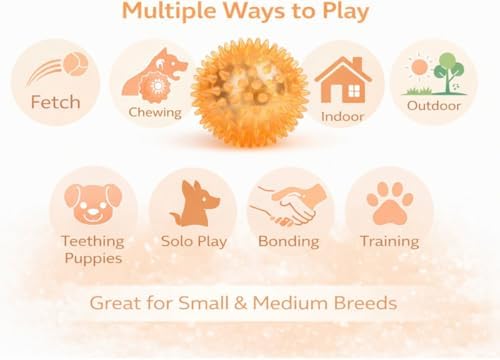 Squeaky Spiky Dog Ball for Teeth Cleaning & Gum Massage 3.5 Inch Medium Large Dogs Orange | Spiny TPR Rubber Chew Toy for Fetch Play Interactive Bouncy Dental Ball Durable BPA Free Nontoxic Floats