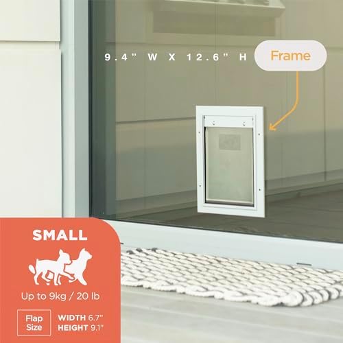 Hakuna Pets Deluxe Aluminum Pet, Cat and Dog Door with 2-Way Locking Panel for Screens, Doors and Walls up to 2.8" Thick, Small, Silver