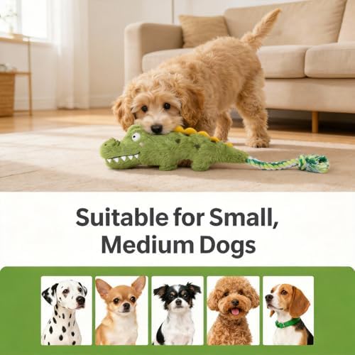 Squeaky Alligator Dog Toy Long Rope Tail for Small Medium Dogs, Durable Plush Chew Dogs Toys for Aggressive Chewers, Interactive Dog Toys for Boredom Relief and Comfort