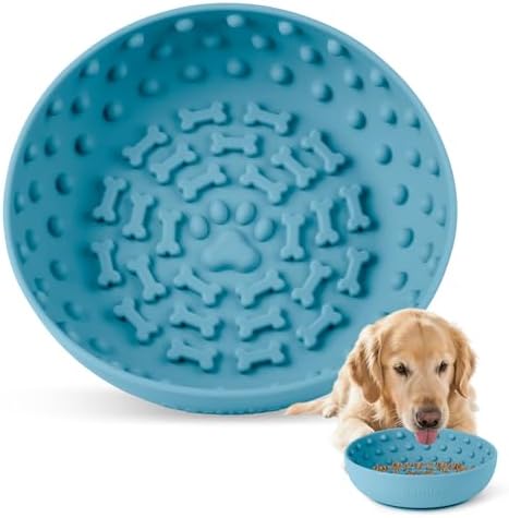 Dog Lick Bowl, Silicone Slow Feeder Dog Bowl with Strong Suction, Cyan