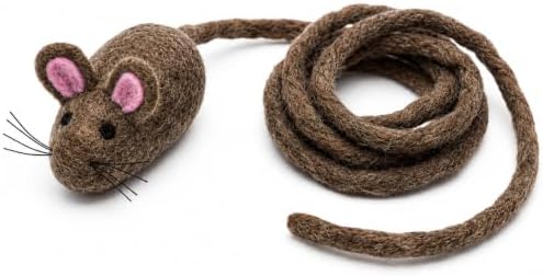 Glaciart One Felt Mouse Cat Toy – Soft Fuzzy Enrichment 100% Natural Wool - Interactive Catnip Play Cat Toy Set - Safe for Pets, Non-AZO Colored Dyes - 100” Long