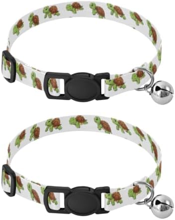 Cute Cartoon Turtles Kitten Collar with Bell 2 Pack Small Dog Collar Adjustable Length 10.6" to 17.1"