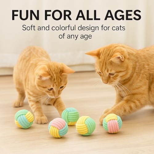 No Catnip Cat Toy Balls, 6 Pack Crinkle Chew Toys (Pastel)
