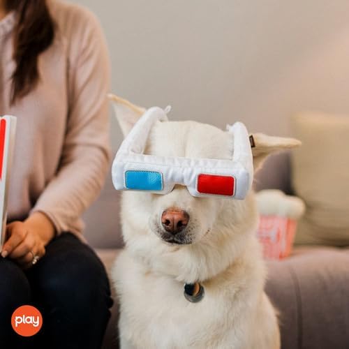 P.L.A.Y. Cute Plush Dog Toys - Hollywoof Cinema, Movie Themed Durable Squeaker Chew Toy, Great for Puppies & Small, Medium, Large Dog Breeds - Machine Washable, Recycled Materials (3-Dog 3D Glasses)