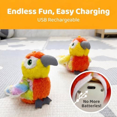 Flapping Parrot Cat Toys, Talk and Speak Birb Toy, Lifelike Bird Chirp