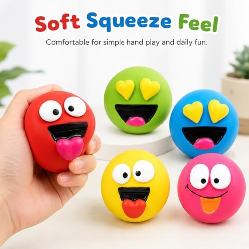 5-Pack Latex Dog Toys – Durable Squeaky Emoticon Design for Small and Medium Dogs, Interactive Chew and Fetch Play Set for Exercise and Training