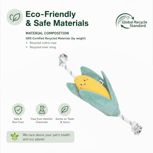 Green Sheep Interactive Plush Dog Toy, No Stuffing Squeaky Toy with Recycled Cotton Rope for Medium to Large Dogs, Chew Toy, Corn
