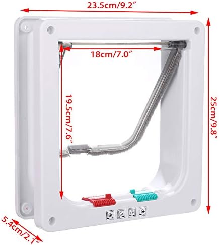 Cat Flap 4 Way Magnetic Closure for Cats and Small Dogs Dog Door Cat Door Pet Flap (L-23.5 * 25 * 5.5cm, White)