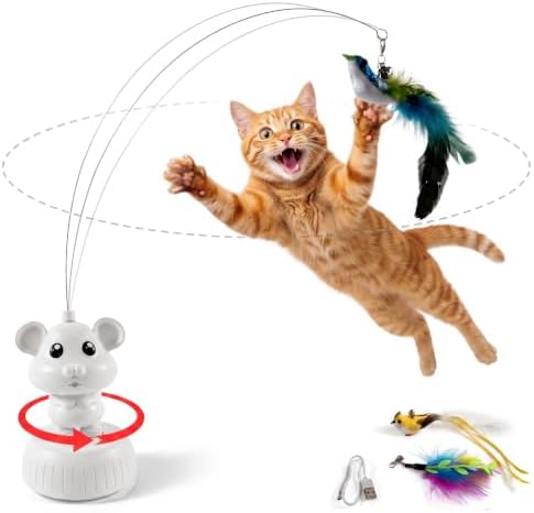 Interactive Cat Toys for Indoor Cats – USB Rechargeable Electric Flying Bird Feather Teaser, Durable & Safe Automatic Cat Toy for Exercise, Hunting Instinct, and Boredom Relief