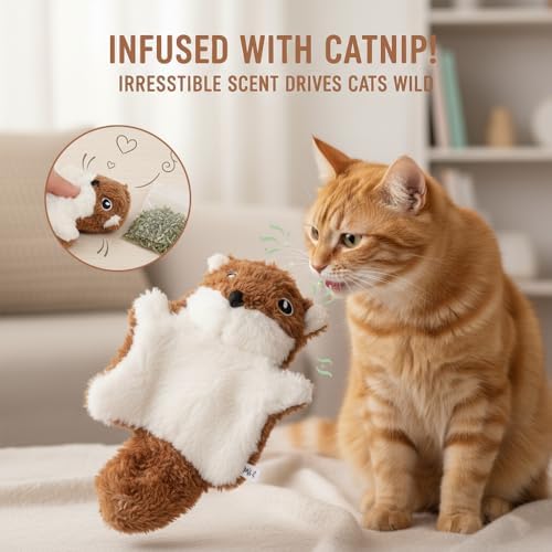3 Pcs Interactive Flying Squirrel Cat Toy with Catnip, Squeaker & Crinkle Paper - Ultra-Soft Plush Kitten Chew Toy for Indoor Cats, Stimulating Exercise & Boredom Relief Stuffed Animal (2 Colors)