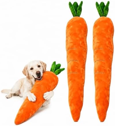 2 Pack Giant Long Squeaky Carrot Plush Dog Toy, Anxiety Relief Calming Chew Toy with Hypoallergenic Stuffing, Indoor Boredom Toy Only for Soft & Moderate Chewers Small Medium Dogs