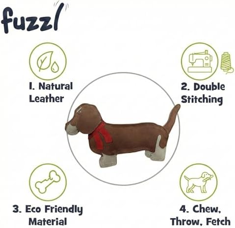 Fuzzl Eco Leather Sizzles the Dachshund Dog Toy - Natural & Tough Light Brown Leather Chew | Durable Toy for Moderate Chewers | 100% Jute Filling & Double Stitched