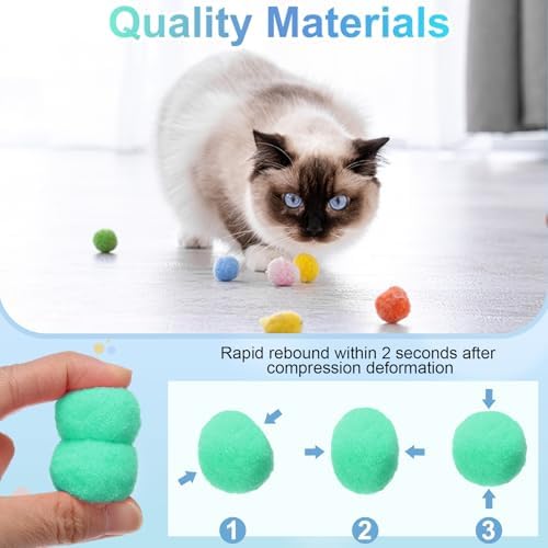 Cat Toy Pom Ball, Interactive Cat Ball Toys Fuzzy Pompoms (Plush, 1.2Inch, 30Pcs, Green) for Kittens Pet Enrichment Training Play Indoor