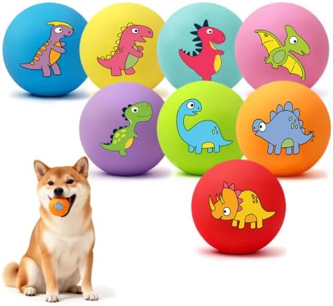 Small Squeaky Balls, [8 Pack] Soft Latex Squeaky Dog Ball Toys, Funny Dinosaur Interactive Dog Balls, Puppy Teething Chew Toys for Mini & Small Dogs (2.4"-Set C)