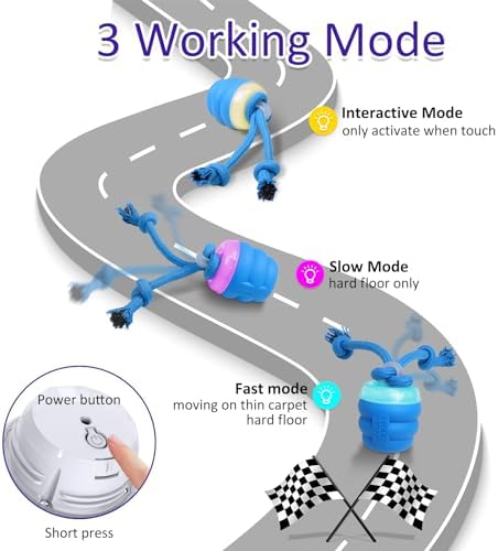 Giociv Interactive Dog Toys, Random Moving and Rolling Dogs Toy with Rope for Small Medium Dogs, with Motion-Activated