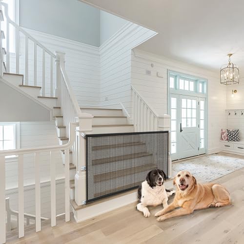 Dog Gate Indoor Pet Gates for Stairs: Dogs Screen Mesh Gate for The House Magic Gate for Kitchen Doorways Hallway Stairways Porch Yard 30 inch Tall, 60 inch Wide