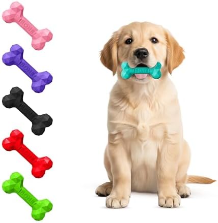 Natural Rubber Dog Toys for Small Dogs & Puppies - Durable Dental Dog Bone Toy for Indoor & Outdoor Play - Interactive Tough Teething Toy for Boredom Relief - For 25 lbs Small Dogs (Turquoise)