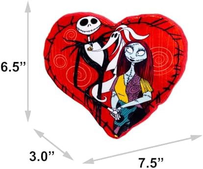 Buckle-Down Disney Squeaky Plush Dog Toy for Large, Medium & Small Dogs, The Nightmare Before Christmas Jack and Sally Heart Pose, 3.0" x 7.5"