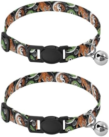 Tigers Green Dragons Cat Collar Breakaway with Bell 2 Pack Dog Collar Adjustable Length 10.6" to 17.1"