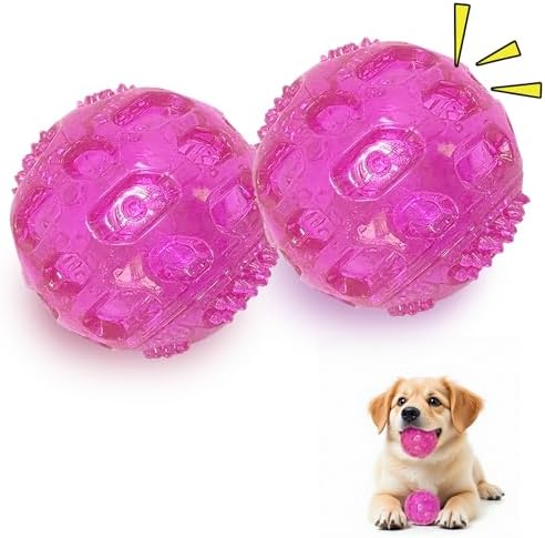 RICHIE Ultra Durable Squeaky Dog Balls 3 Inch for Large Medium Dogs, Tough Chew Toys for Aggressive Chewers, Floating Fetch Balls for Pool Play, Teeth Cleaning Dog Toys 2 Pack Red + Red
