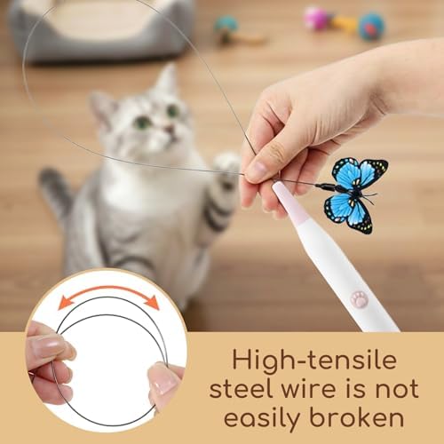 Rechargeable Automatic Cat Toy with Suction Cup, Interactive Cat Toys for Indoor Cats, Butterfly Teaser Wand for Bored Kittens, Self Play Exercise Toy