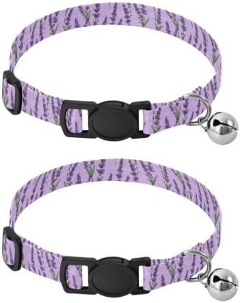 Lavender Flower Purple Cat Collar with Bell 2 Pack Puppy Collar Adjustable Length 10.6" to 17.1"