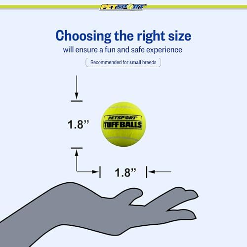 PetSport Jr Yellow Tuff Ball - Small Tennis Balls for Dogs, Puppy Chew Toy for Aggressive Chewers, Fetching, Natural Rubber, Certified Non-Toxic - 1.8 Inch Each, (Pack of 6)