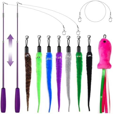 Cat Toys 11Pcs Interactive Cat Wand Worm Refills for Indoor Cats