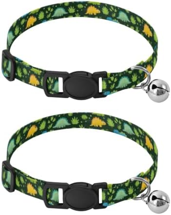 2 Pack Cat Collar Cute Cartoon Dinosaurs Dog Collar with Bell, Adjustable Length 10.6" to 17.1"