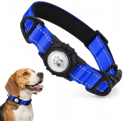 Padded Dog Collar with Waterproof Holder Compatible with Airtag