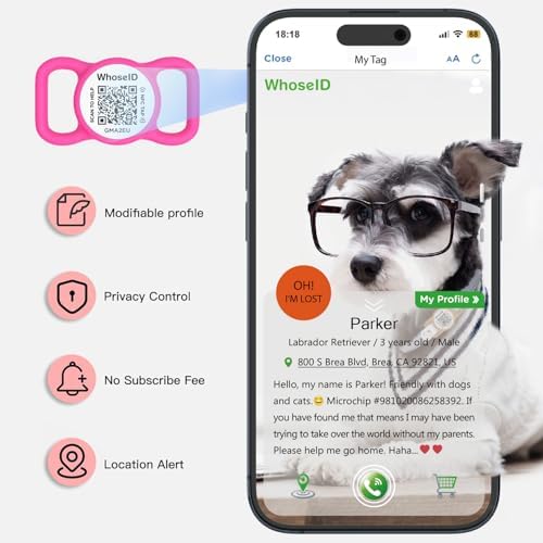 QR Code Dog Tag with NFC, Personalized Pet ID Tag, Silent Silicone Dog Tag, Modifiable Pet Online Profile, Multiple Emergency Contact, Scan QR Code Send GPS Location Email (Regular, Rose)