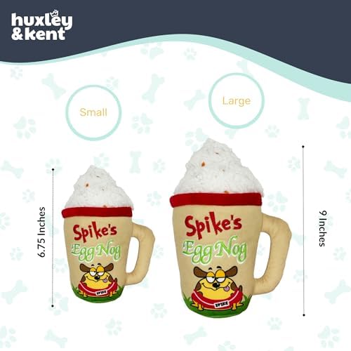 Huxley & Kent Funny Dog Toy w/Squeaker – Holiday Power Plush Squeaky Dog Toys for Small, Medium & Large Dogs – Soft Stuffed Animal for Indoor Play & Fetch - Spikes Egg Nog, Large