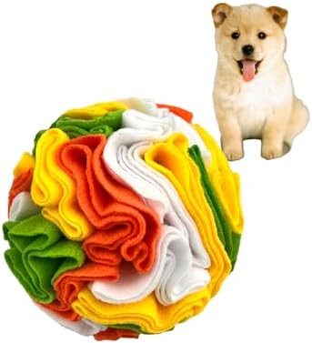 Dog Snuffle Ball, Dog Treat Toys Interactive Sniff Ball, Dog Enrichment Snuffle Ball Dog Puzzle Feeder for Exercise,Sniff Training& Slow Feeding (Orange White Mix, 15cm)