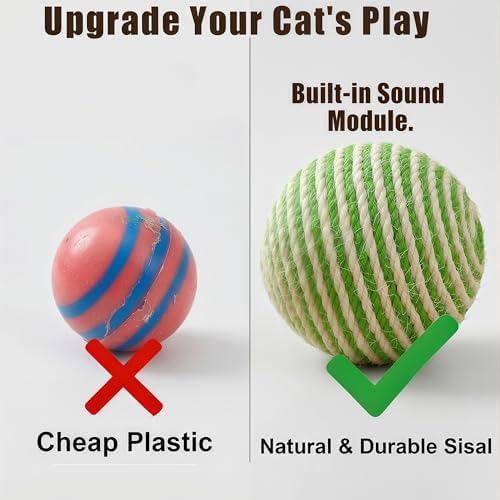 4-Inch Sisal Cat Toy Balls, Cat Toys for Indoor Cats, With Crinkle Sound