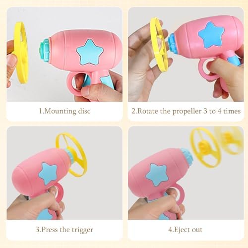 Andiker Cat Fetch Toy, Interactive Kitten Flying Disc Launcher Toy with 5 Colorful Flying Propellers for Cat Enrichment, Flying Saucer Toy for Cats for Training and Chasing (Blue+Pink(10pcs))