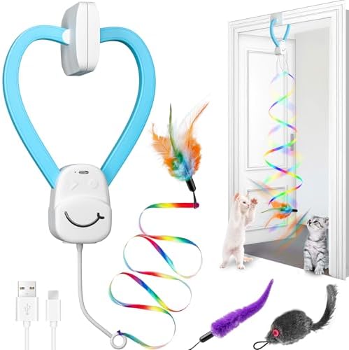 Interactive Automatic Cat Toy, 360° Rotating Feather Wand, Type-C