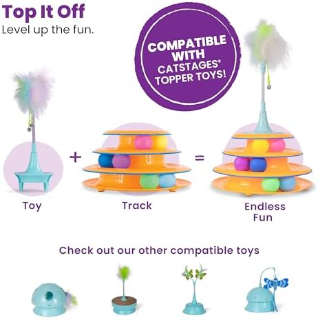 Catstages Tower of Tracks Interactive Cat Toy, 6 Spinning Balls, 10" x 5.3" | 3 Tiers of Tracks, Natural Hunting Instincts, Bat, Swat, Chase, Interactive Enrichment, Non-Slip Base, Indoor Cats & Kittens