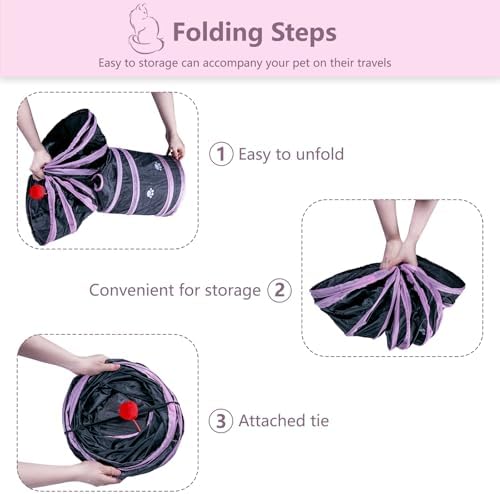 3 Way Cat Tunnel Collapsible Fun Pet Play Tube Toys for Cats, Kittens, Puppies & Rabbits - Portable Tunnel with Hanging Ball for Indoor Play, Hideout & Exercise