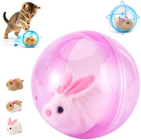 2026 New Self-Rolling Interactive Cat Ball Realistic Animal Automatic Moving Rolling Cat Ball 360° Rolling Spin Moving Cat Ball Fun Indoor Interactive Pet Ball for Cats Dogs Chasing (Pink, Rabbit)