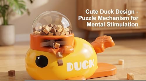 Duck-Shaped Interactive Slow Feeder for Cats & Dogs, Automatic Treat Dispenser Toy for Mental Stimulation and Anxiety Relief, Suitable for Small-Medium Pets (Yellow Duck Treat Dispenser)