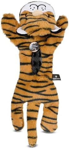 Smithsonian Longamals Tiger Plush Dog Toy – 20" Crinkle & Squeaky, Stuffing-Free Interactive Tug Toy for Medium & Large Dogs