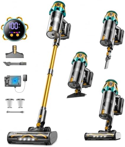 Cordless Vacuum Cleaner, 600W/58KPa/60Mins Self-Standing Stick Vacuum | Anti-Tangle, 1.8L Dust Cup, Locks Dust Away, Multi-Surface Cleaning, LED Display, Wall Charger, Lightweight