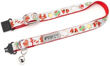 THE WORTHY DOG Christmas Patterns, Breakaway Cat Collar with Bell, Blue