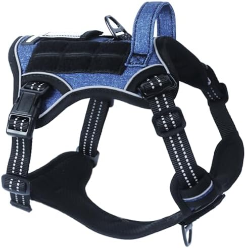 BUMBIN Tactical Dog Harness for Small Dogs No Pull, Famous TIK Tok No Pull Puppy Harness, Fit Smart Reflective Pet Walking Harness for Training, Adjustable Dog Vest Harness with Handle Denim Blue S