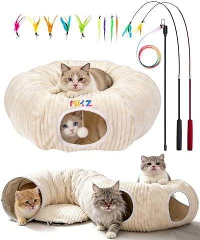 Cat Tunnel Bed with 12 Interactive Toys, Kitten Toys for Indoor Kittens