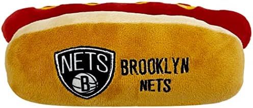 Pets First NBA Brooklyn Nets HOT Dog Plush Dog & CAT Squeak Toy - Cutest HOT-Dog Snack Plush Toy for Dogs & Cats with Inner Squeaker & Beautiful Basketball Team Name/Logo