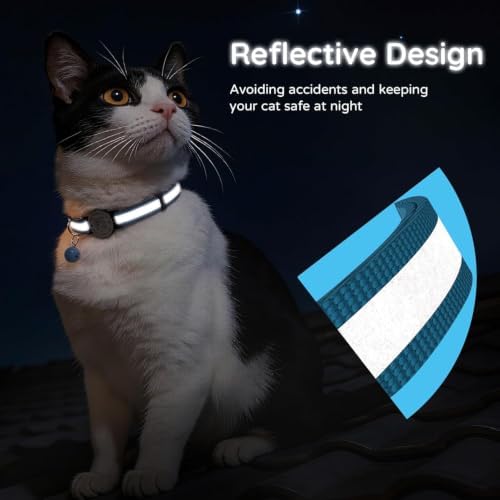 Breakaway Cat Collar QR Code, Reflective Bell, Adjustable Kitten, Blue 2pk