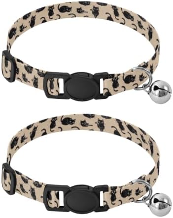 Black Cats Beige Kitten Bell Collar 2 Pack Cat Collars Adjustable 10.6 to 17.1 Inches