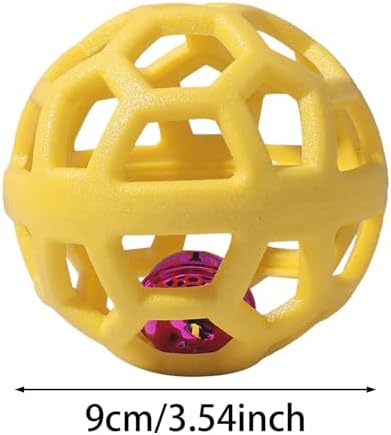Dog Chew Toys with Bell Sound, 3 Rubber Bouncy Ball for Medium/Large Dogs, Interactive Fetch Ball Teeth Cleaning&Training, Hollow Design with Internal Bells (Yellow)