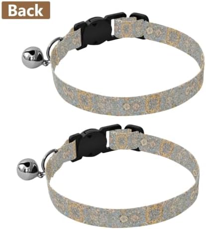 2 Pack Pet Collars Vintage Lotus Mandala Tiles Cat Collars with Bell, Adjustable Length 10.6" to 17.1"